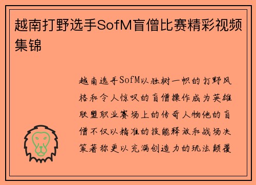 越南打野选手SofM盲僧比赛精彩视频集锦